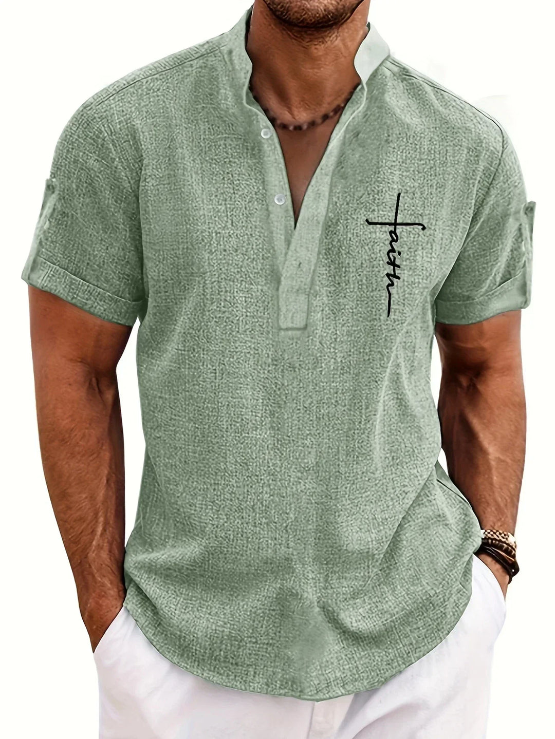 Caelum | Elegant Short-Sleeve Shirt with High Collar