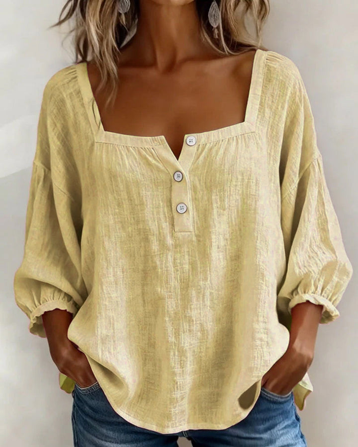 Zae | Square Collar Long Sleeve Shirt
