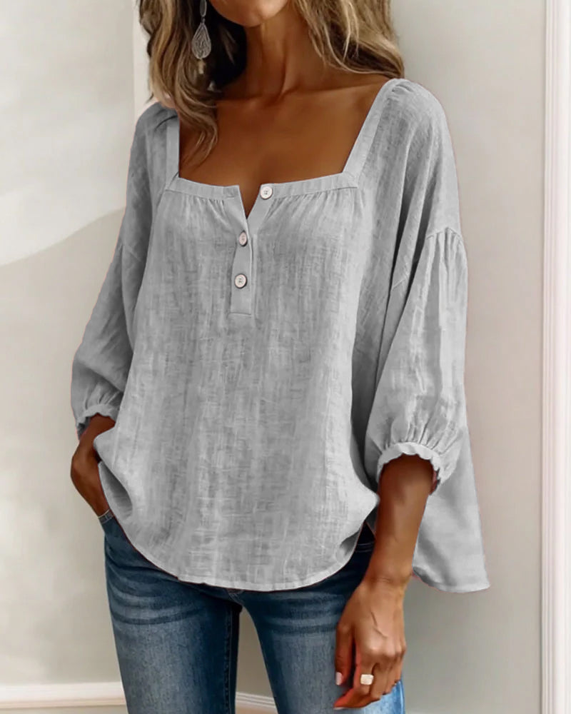 Zae | Square Collar Long Sleeve Shirt
