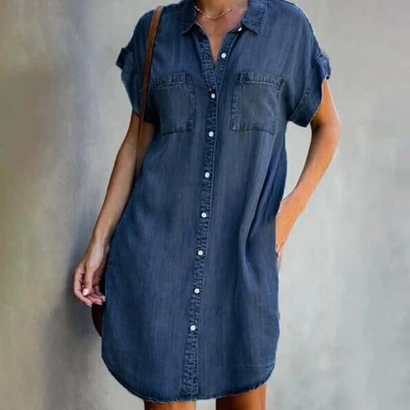 Valerie - Elegant denim dress with tummy coverage