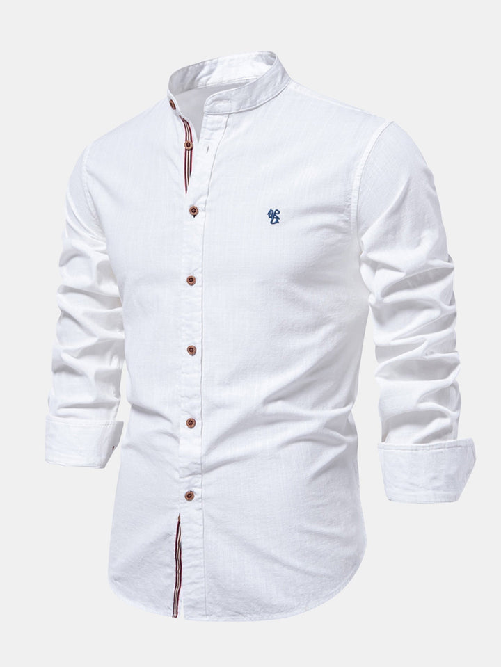Mathias | Long Sleeve Linen Shirt with Stand-Up Collar