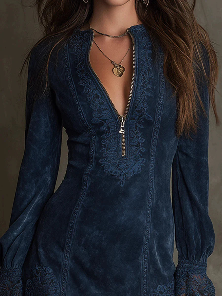 Jasmine | Blue Suede Dress with Lace