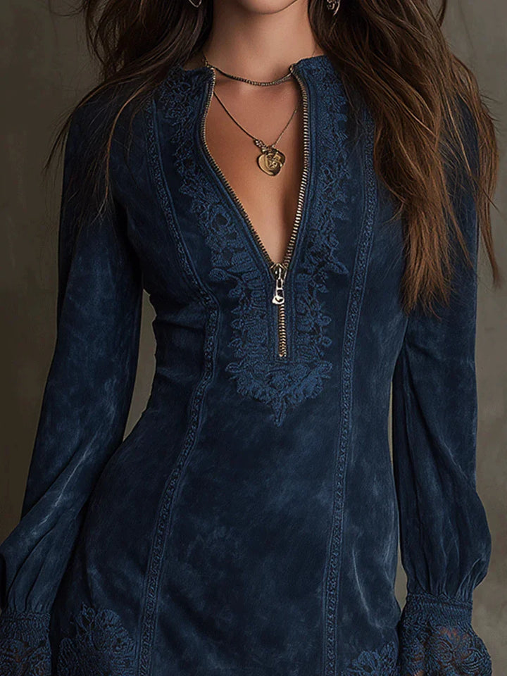 Jasmine | Blue Suede Dress with Lace