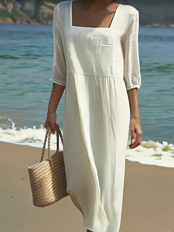 Evelyn | Effortless Square-Neck Midi Dress