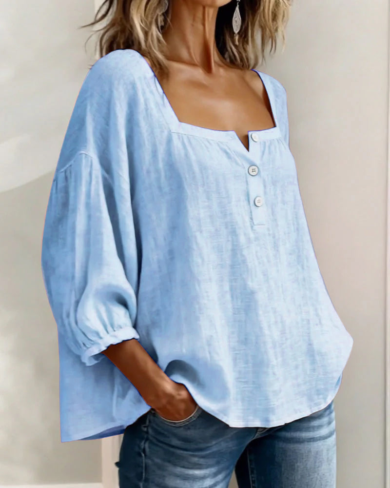 Zae | Square Collar Long Sleeve Shirt