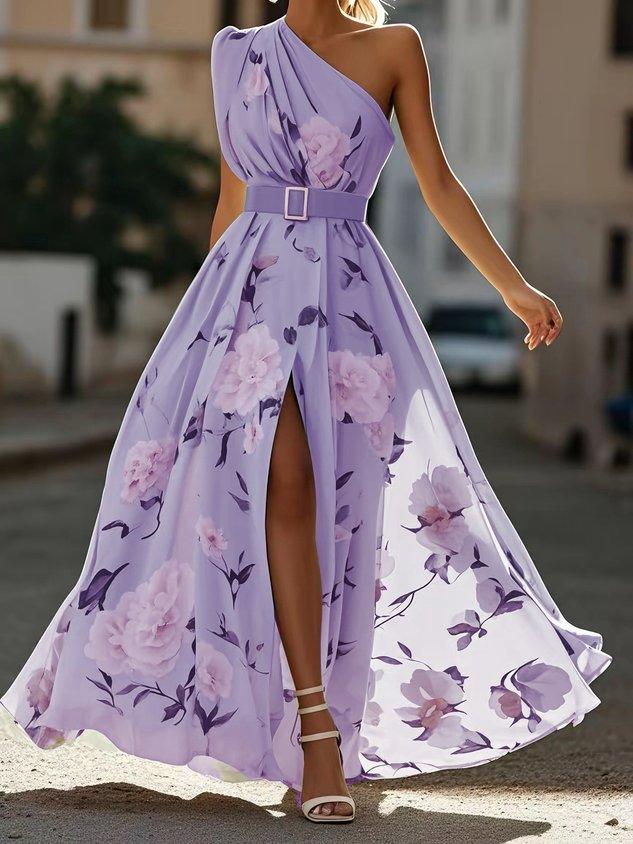 Alice | Floral Ruched One-Shoulder A-Line Maxi Dress