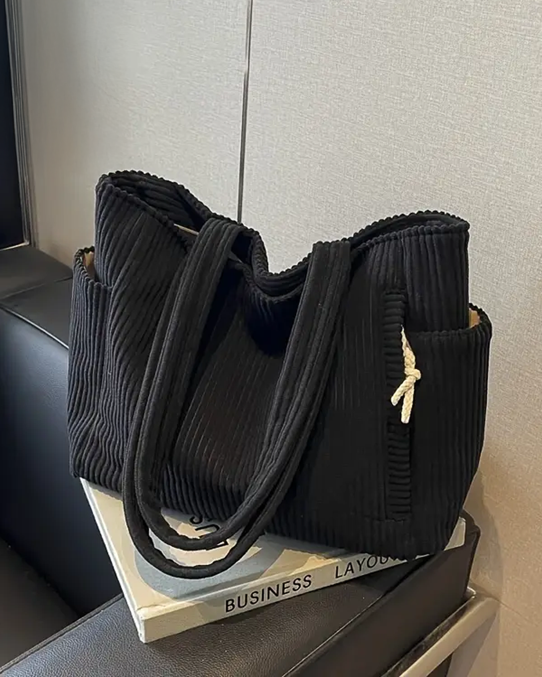 Tessie | Ribbed Tote Bag With Drawstring Detail