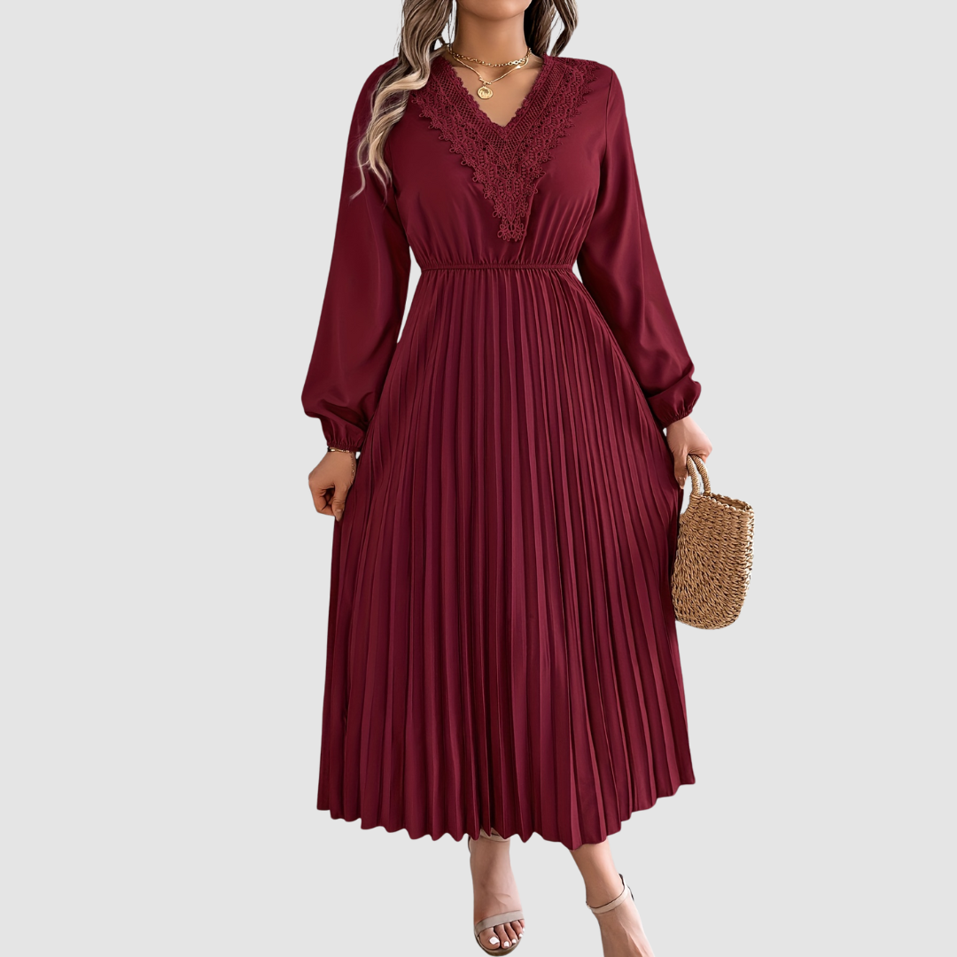 Rosalind Quinn | Lace V-Neck Pleated A-Line Dress