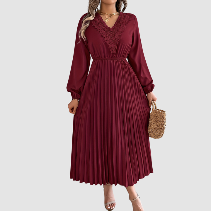 Rosalind Quinn | Lace V-Neck Pleated A-Line Dress