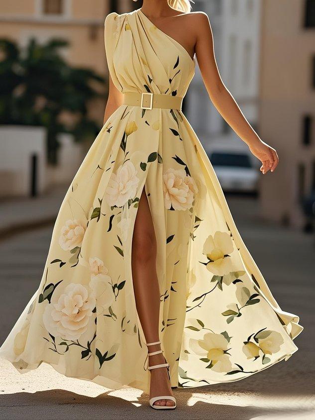Alice | Floral Ruched One-Shoulder A-Line Maxi Dress