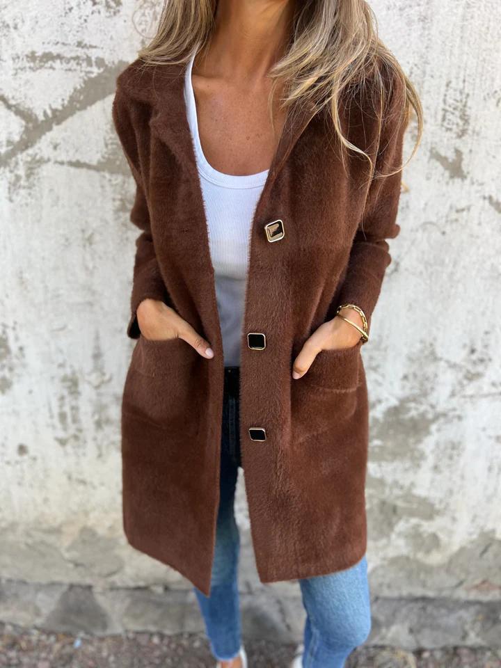 Rionna - Long Sleeve Button Up Coat With Pockets