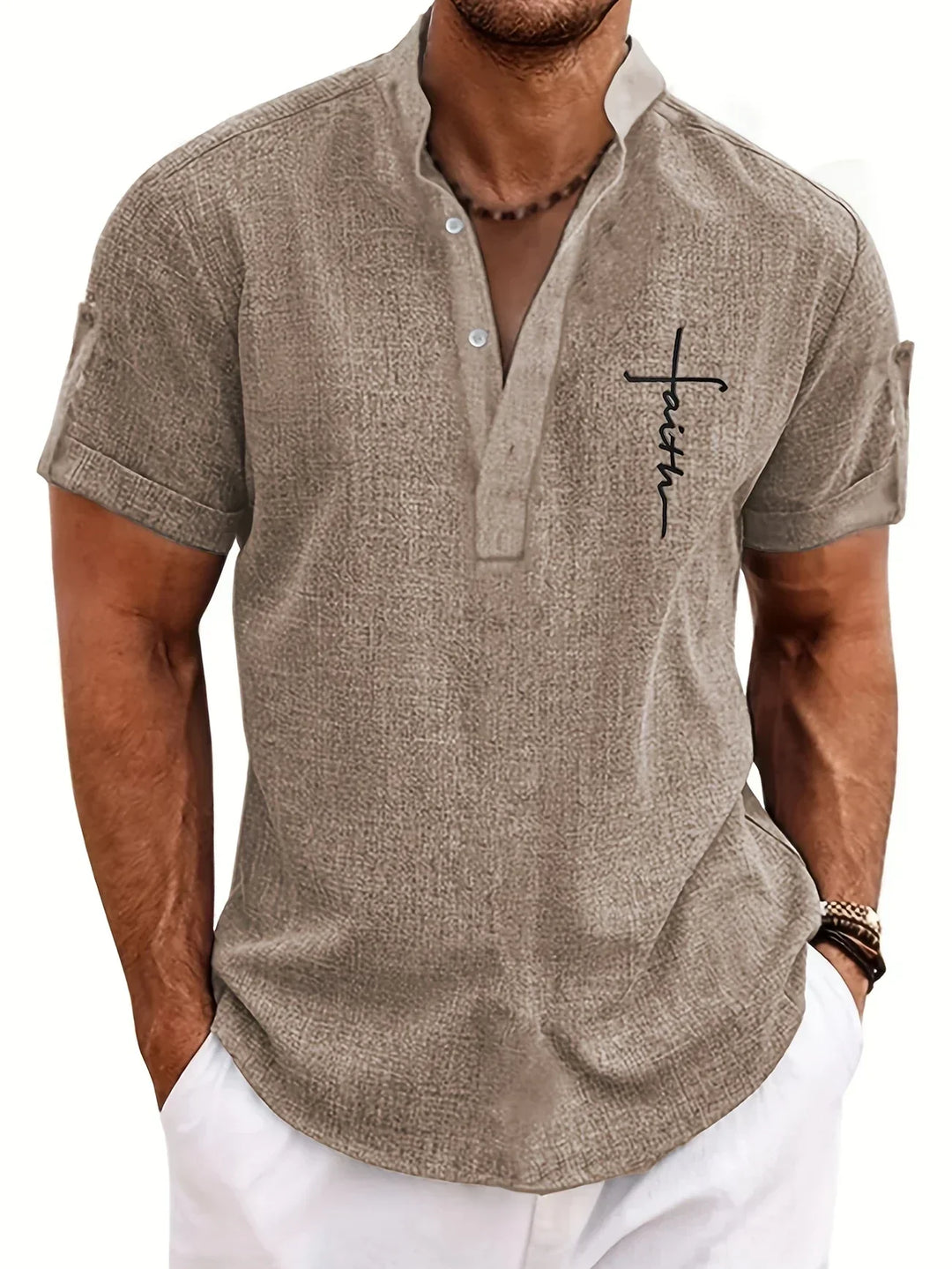 Caelum | Elegant Short-Sleeve Shirt with High Collar