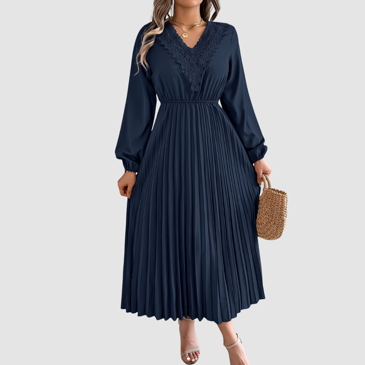 Rosalind Quinn | Lace V-Neck Pleated A-Line Dress