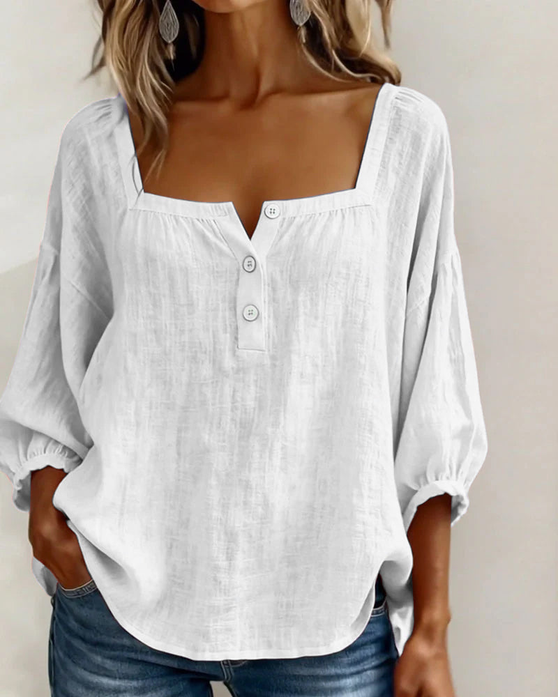 Zae | Square Collar Long Sleeve Shirt