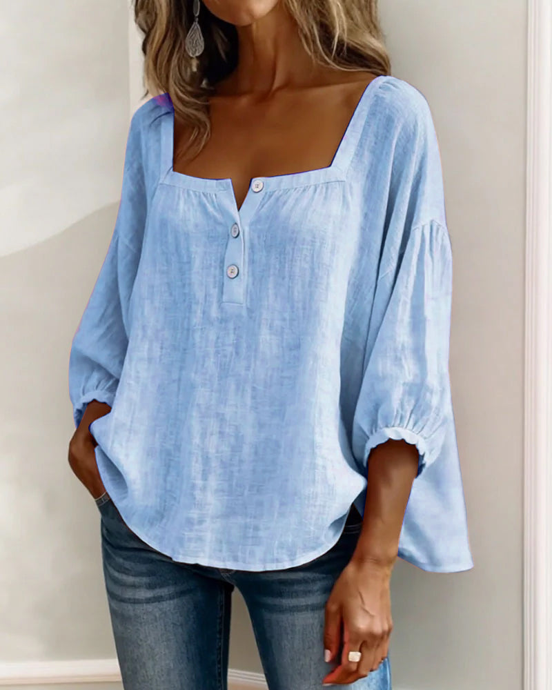 Zae | Square Collar Long Sleeve Shirt