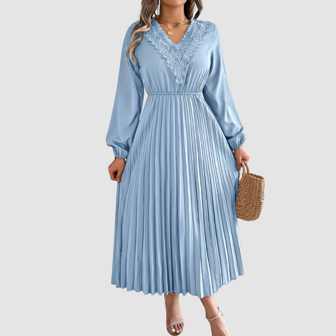 Rosalind Quinn | Lace V-Neck Pleated A-Line Dress