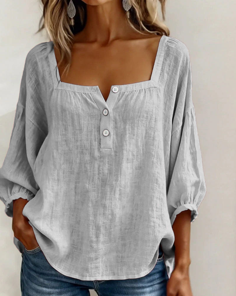 Zae | Square Collar Long Sleeve Shirt