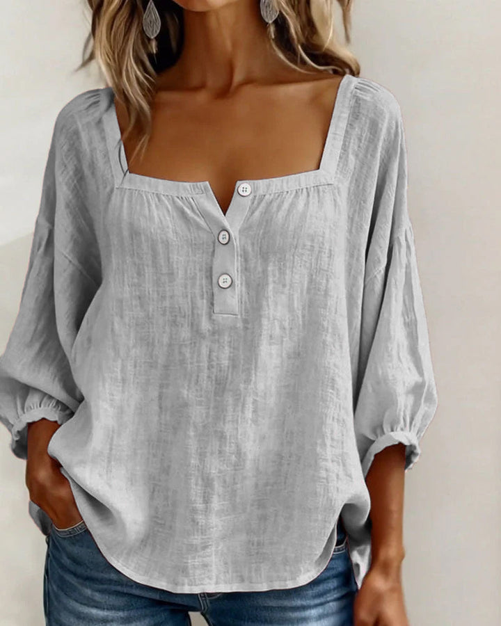 Zae | Square Collar Long Sleeve Shirt