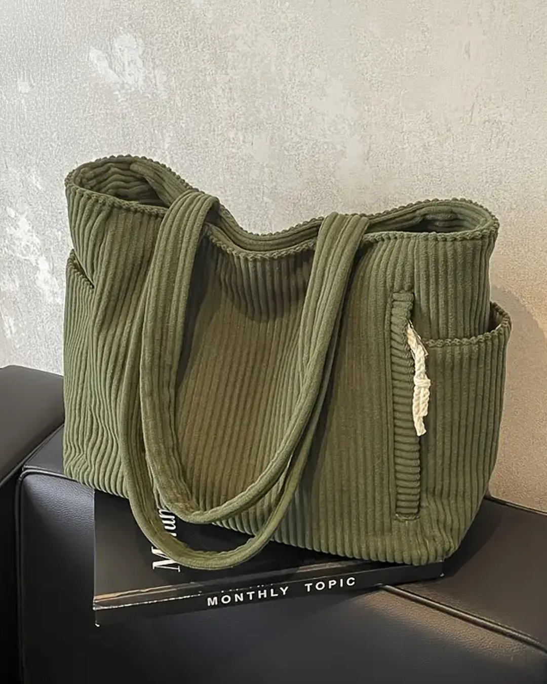Tessie | Ribbed Tote Bag With Drawstring Detail