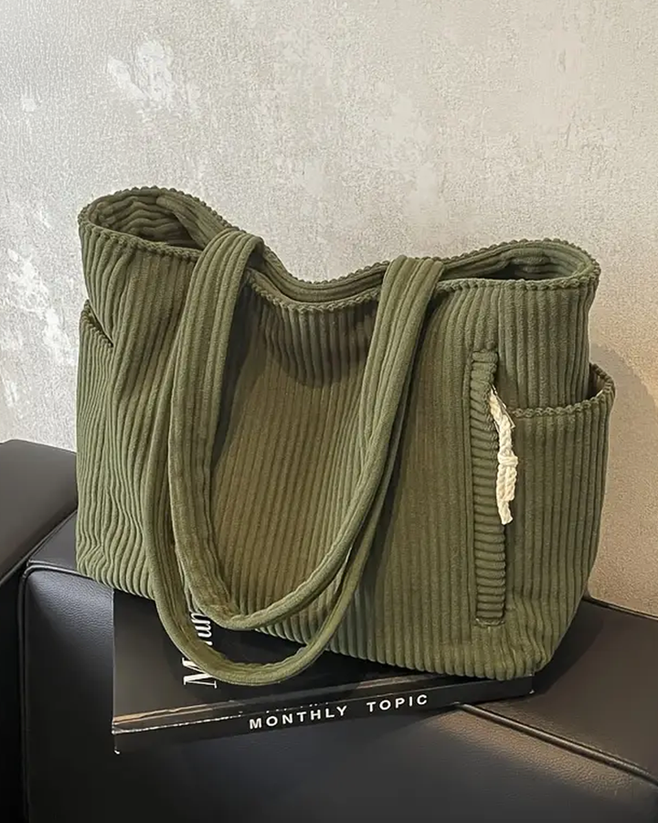 Tessie | Ribbed Tote Bag With Drawstring Detail