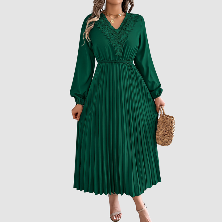 Rosalind Quinn | Lace V-Neck Pleated A-Line Dress