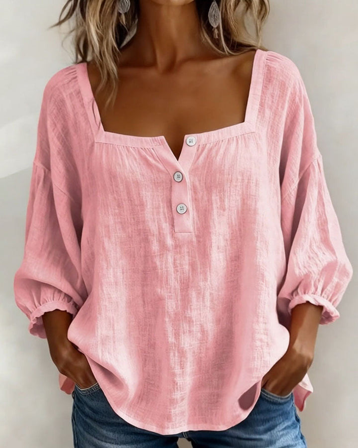 Zae | Square Collar Long Sleeve Shirt