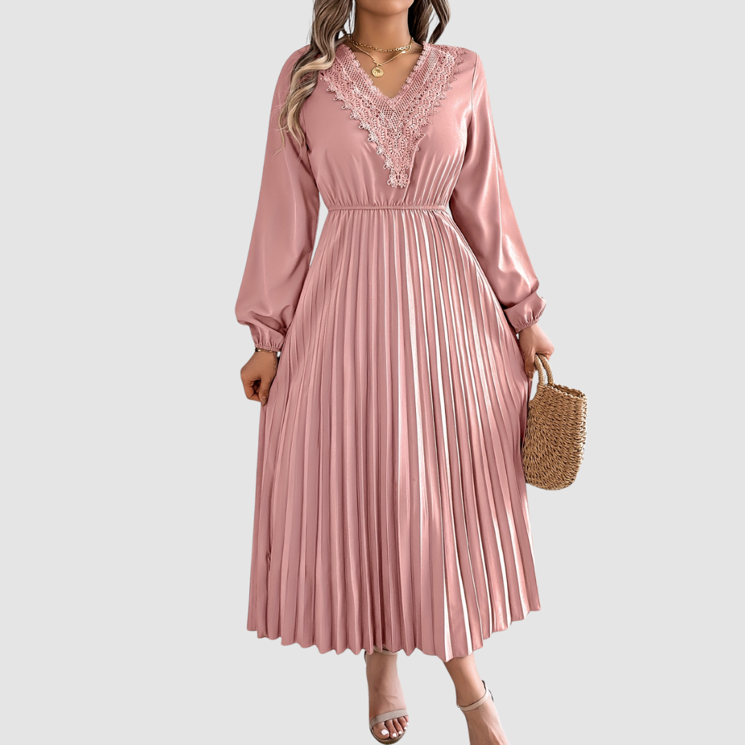 Rosalind Quinn | Lace V-Neck Pleated A-Line Dress