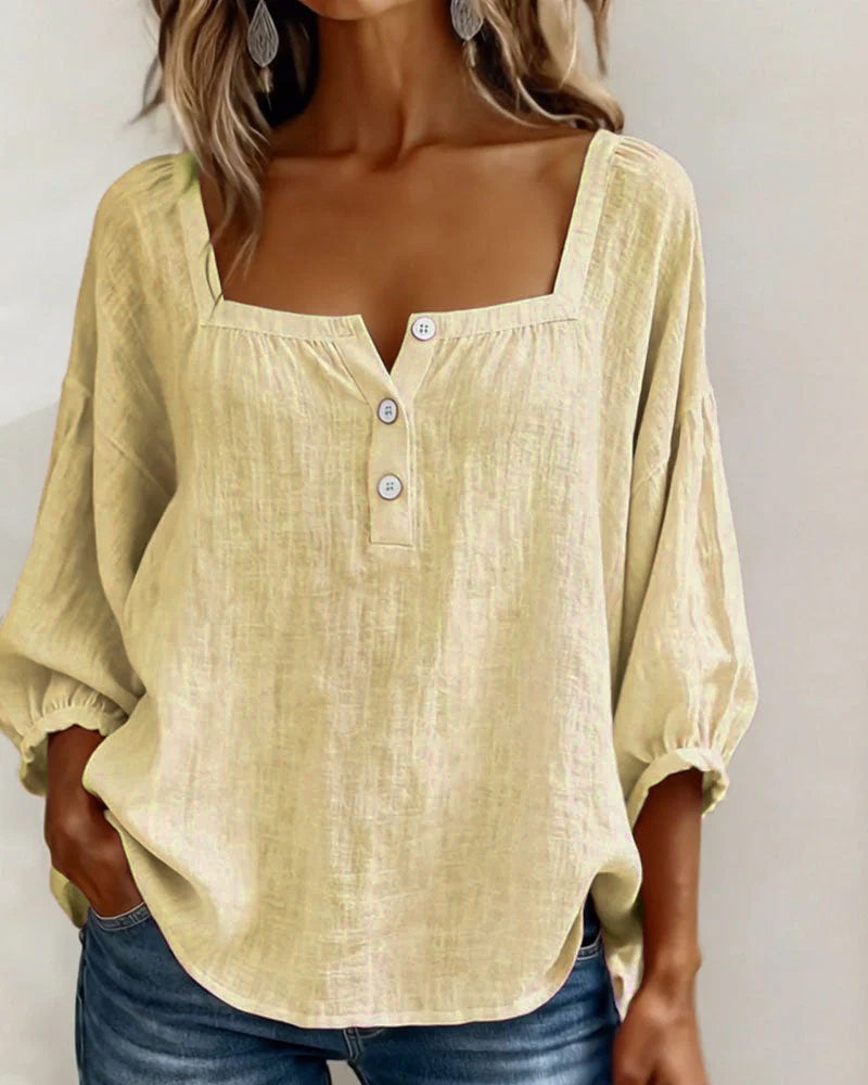 Zae | Square Collar Long Sleeve Shirt