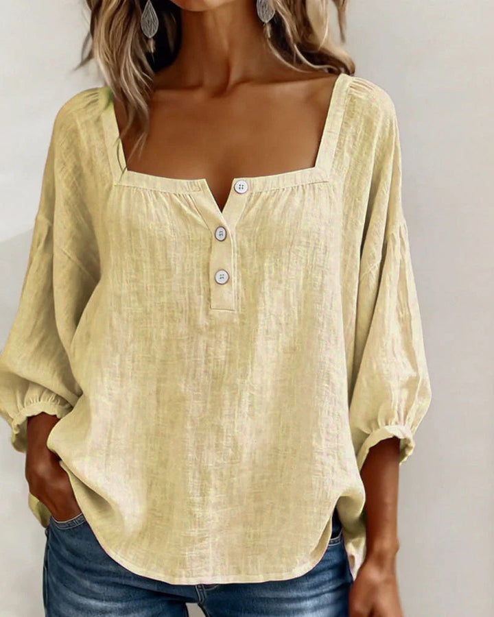 Zae | Square Collar Long Sleeve Shirt