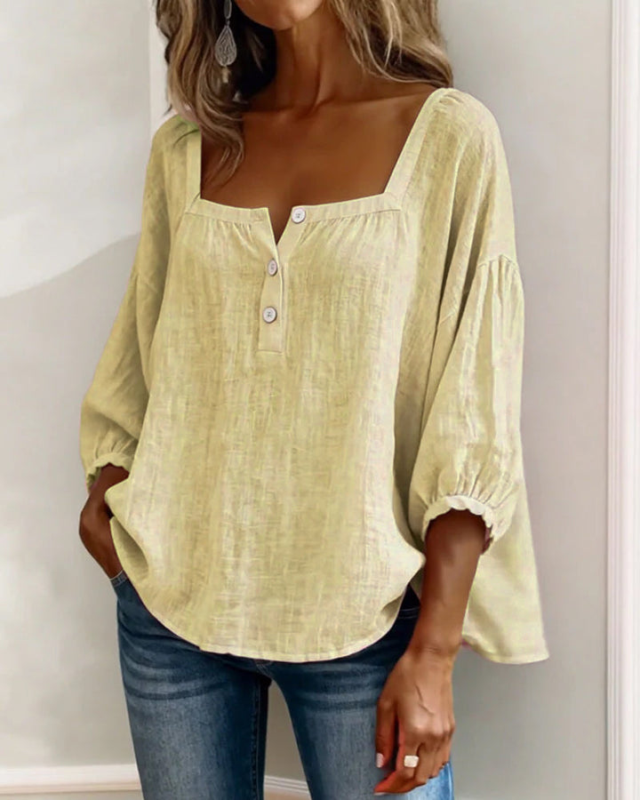 Zae | Square Collar Long Sleeve Shirt