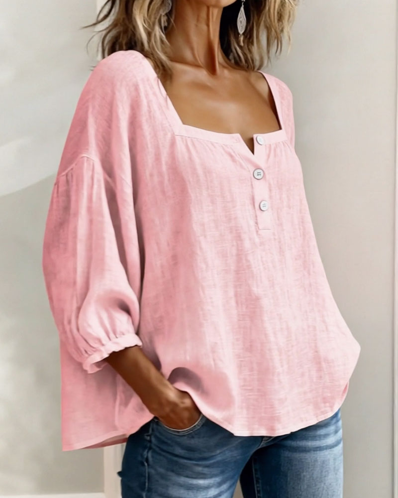 Zae | Square Collar Long Sleeve Shirt