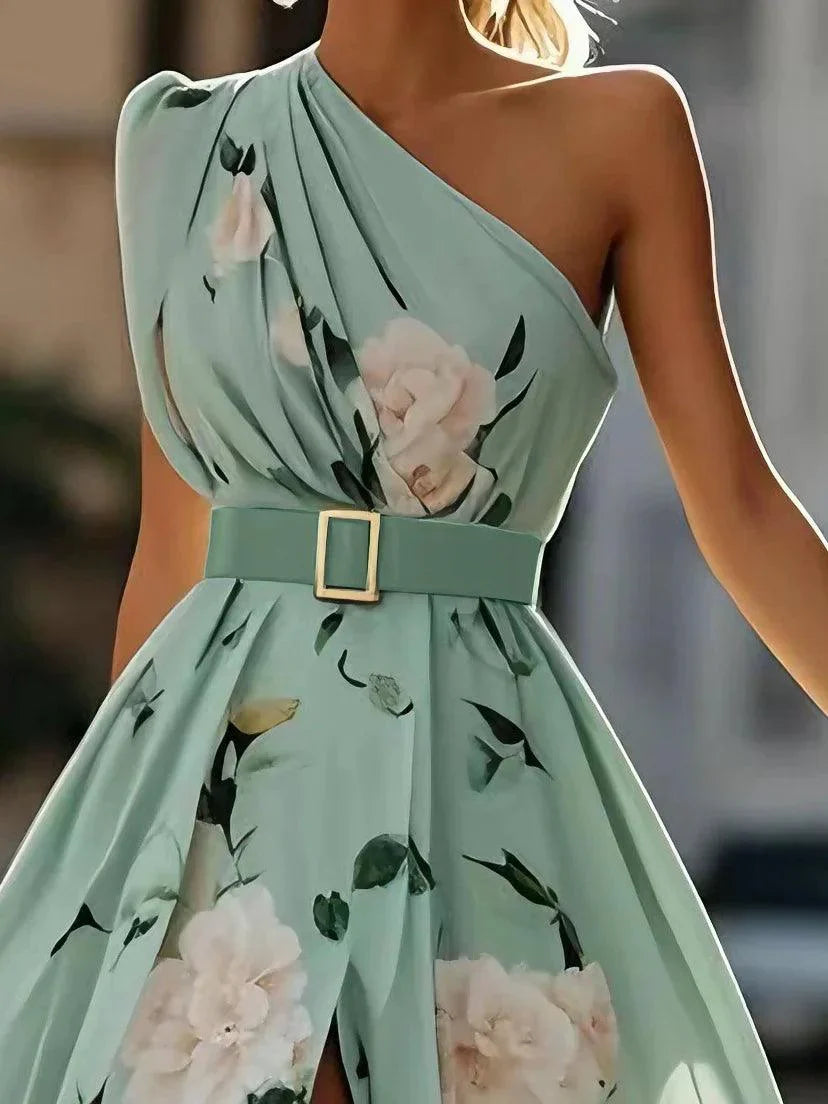 Alice | Floral Ruched One-Shoulder A-Line Maxi Dress