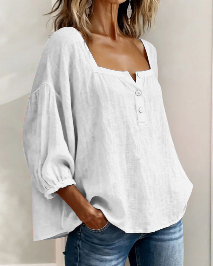 Zae | Square Collar Long Sleeve Shirt