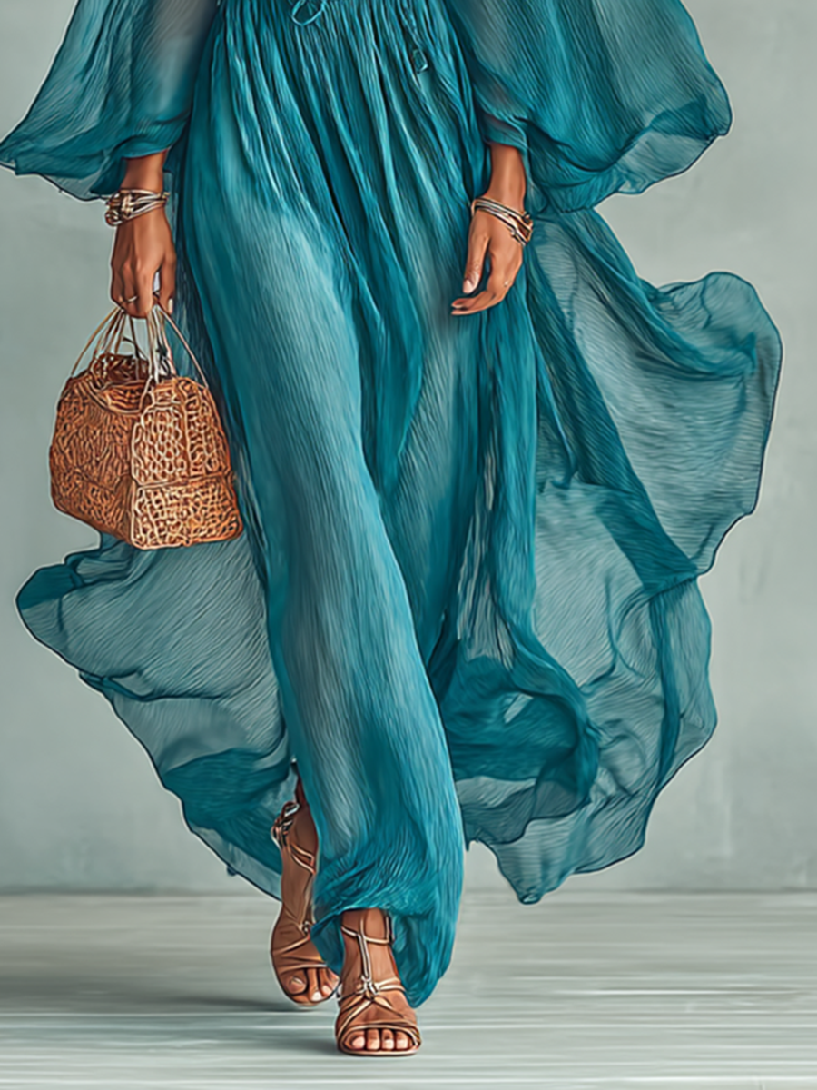 Joilene | Long Sleeve Chiffon Dress