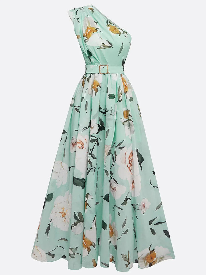 Alice | Floral Ruched One-Shoulder A-Line Maxi Dress