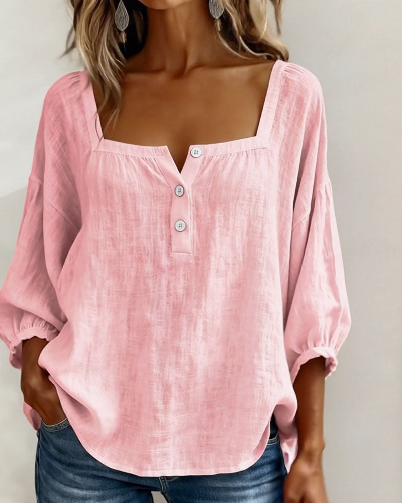 Zae | Square Collar Long Sleeve Shirt