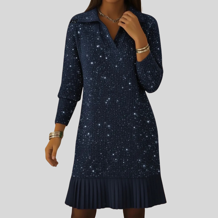 Lorna | Polo Neck Shimmering Knit Dress