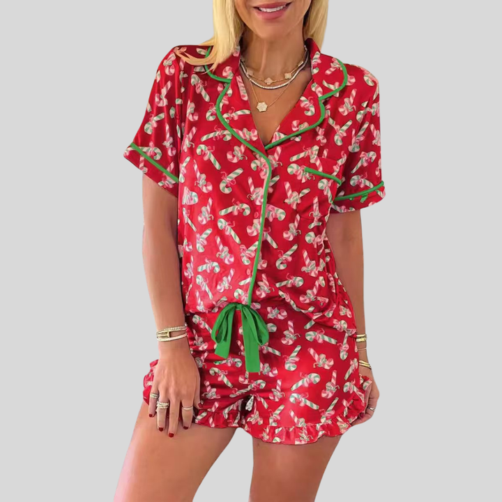 Rylee | Cute Christmas Candy Print Pajama Shorts Set