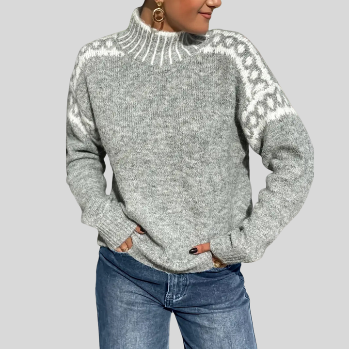 Lima | High Neck Contrast Patterned Sweater