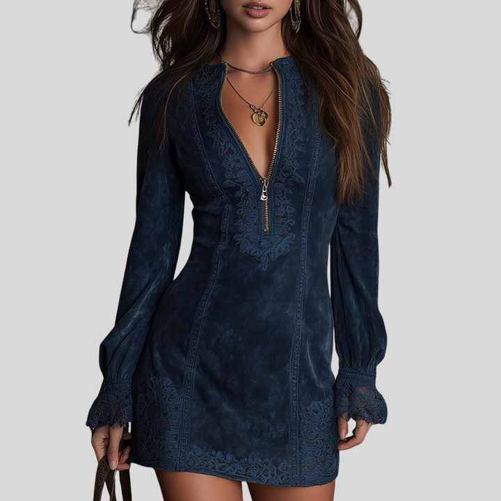 Jasmine | Blue Suede Dress with Lace