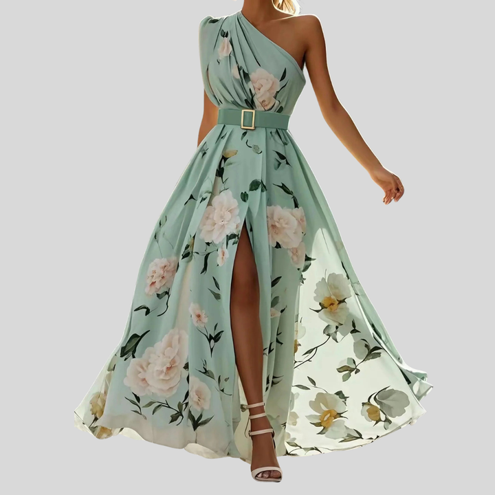 Alice | Floral Ruched One-Shoulder A-Line Maxi Dress