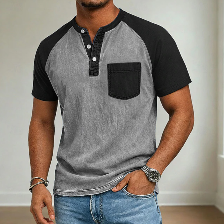 John | Acid Wash Short Sleeve Henley Shirt