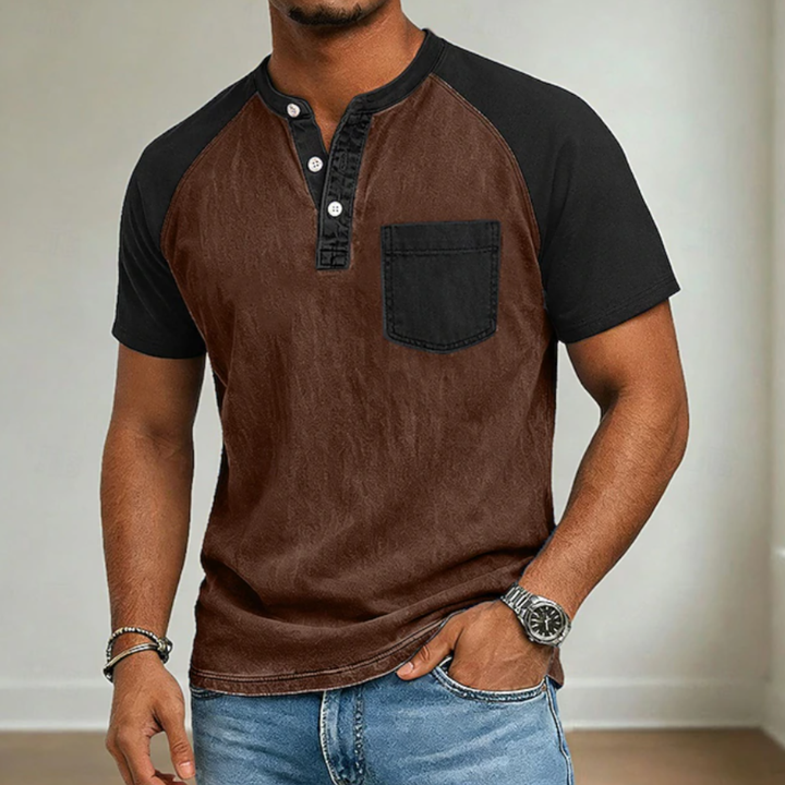 John | Acid Wash Short Sleeve Henley Shirt