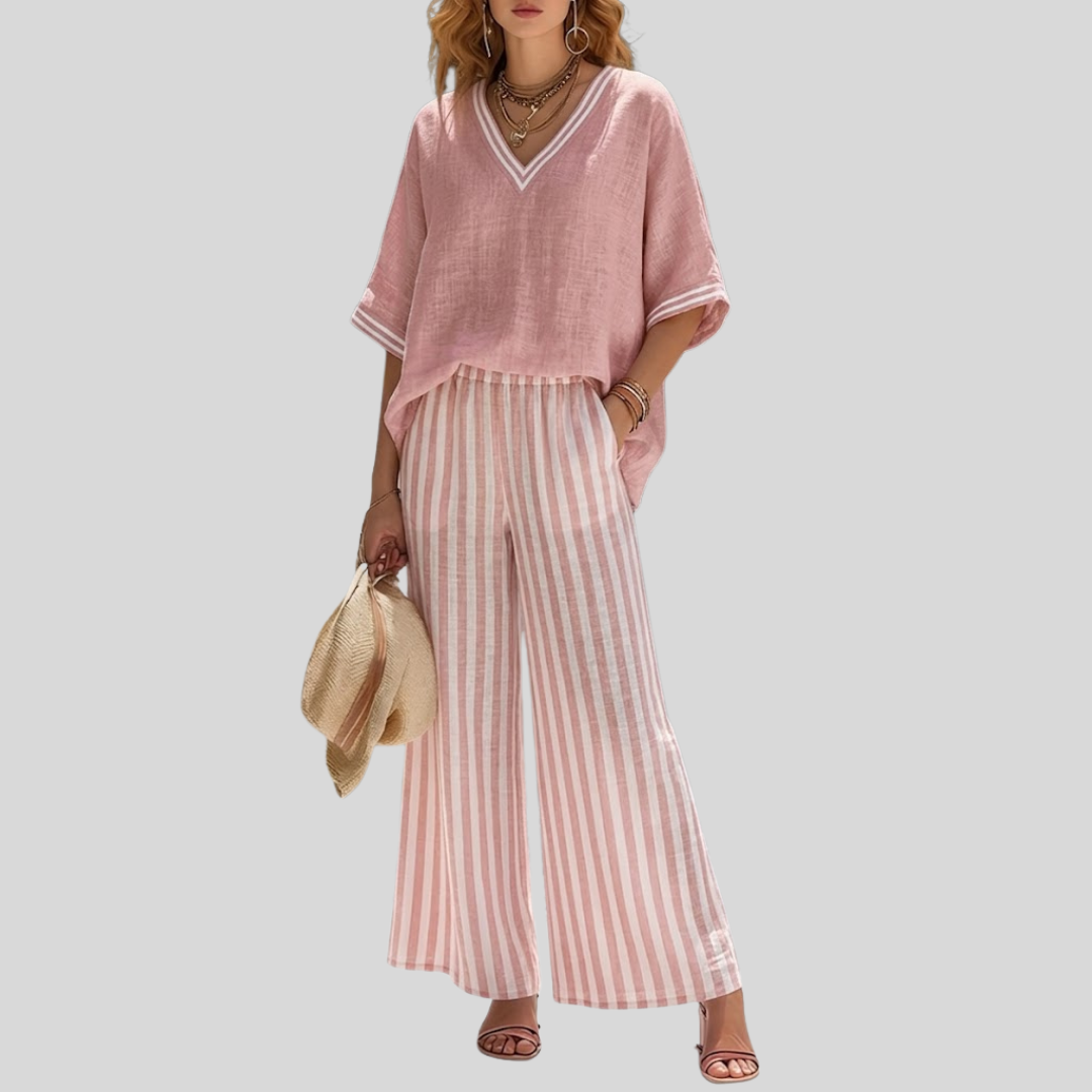 Amelia | Elegant Casual Striped Two-Piece Set