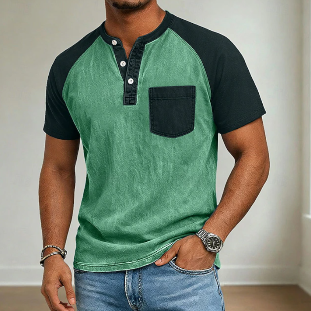 John | Acid Wash Short Sleeve Henley Shirt