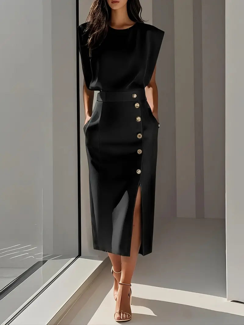 Dalia | Elegant Side Slit Midi Dress