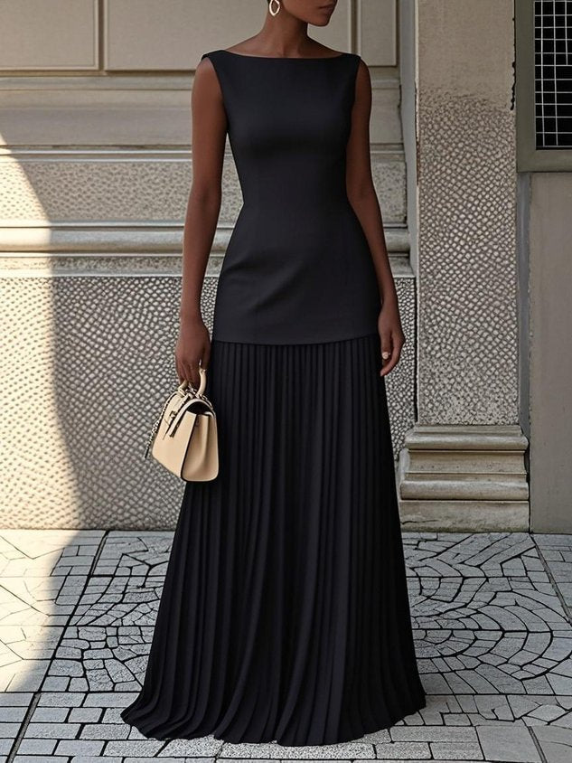 Rowina | Sleeveless Pleated Maxi Dress