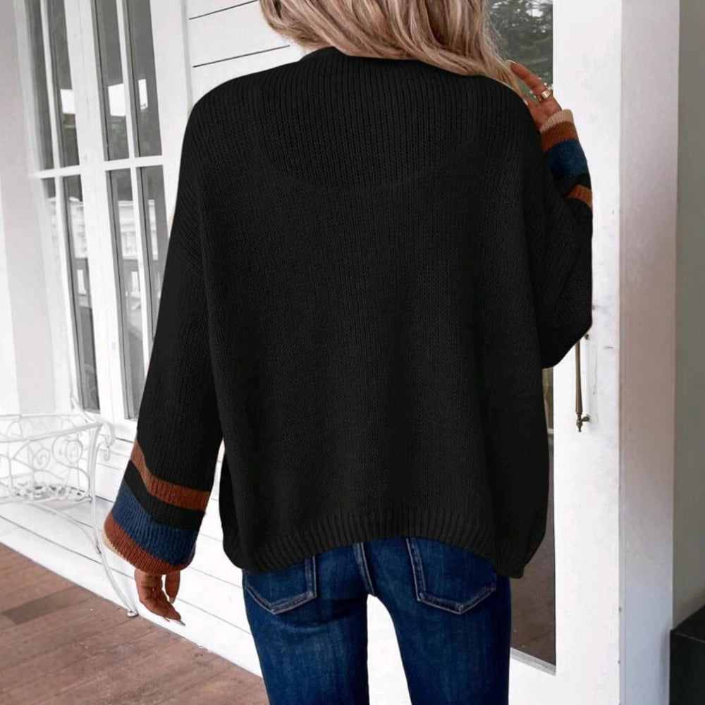 Janthe | Comfy Open Front Striped Lantern Sleeve Cardigan