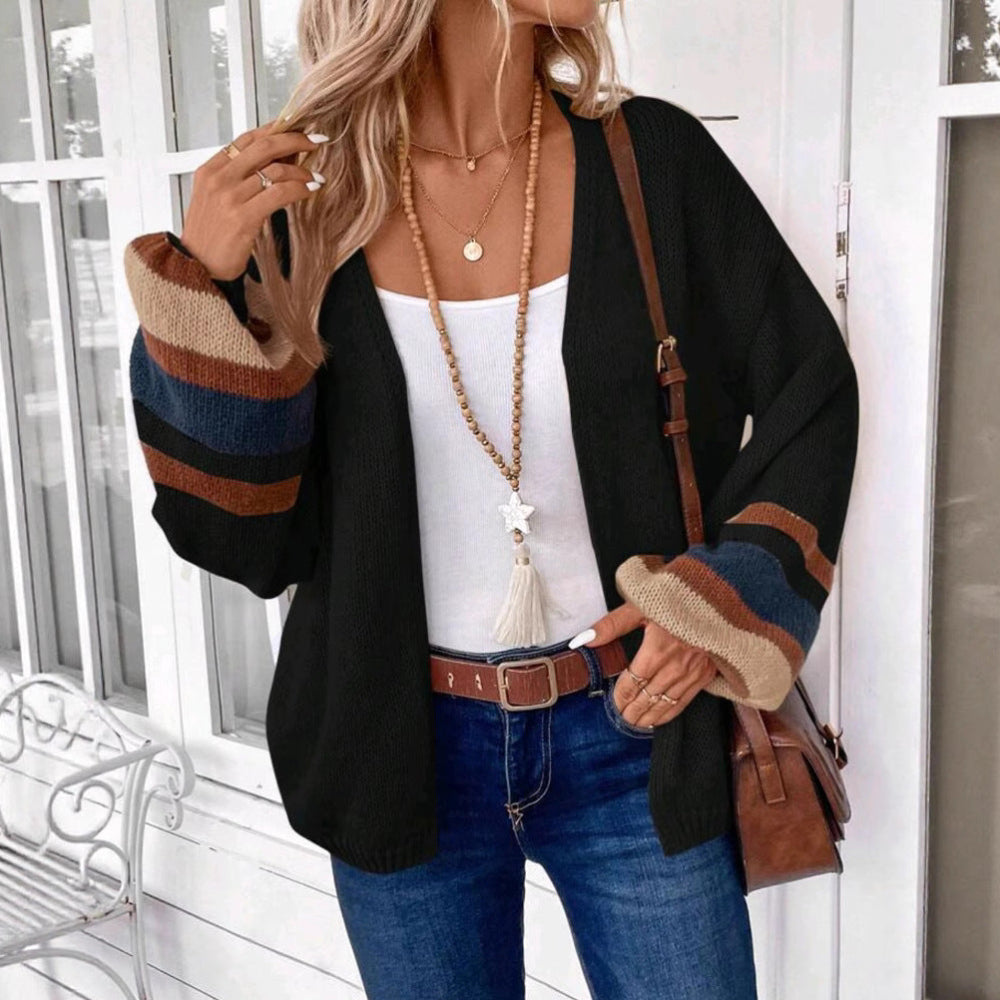 Janthe | Comfy Open Front Striped Lantern Sleeve Cardigan