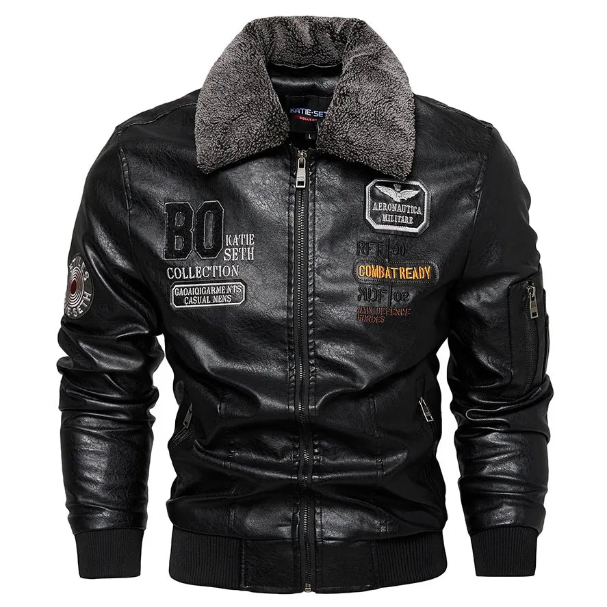 Raphaël™ | Black Aviator Jacket with Fur Collar